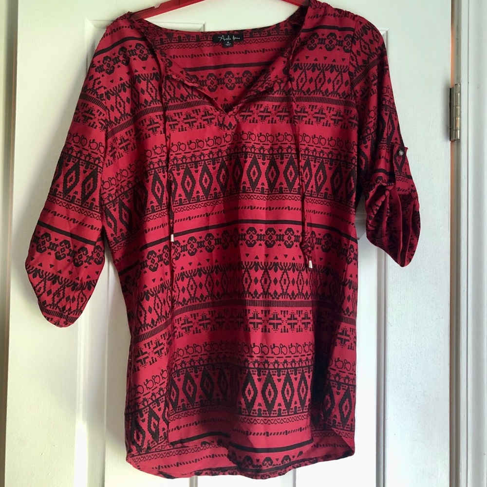 Red and black tribal work blouse!